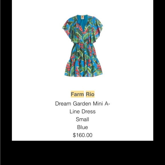 Farm Rio Dream Garden Mini Dress Ruffle Tassel Tie size Small in Blue Swiss Dot - Picture 3 of 12